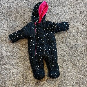 Kids Pink Snowsuit with Silver Heart Accents